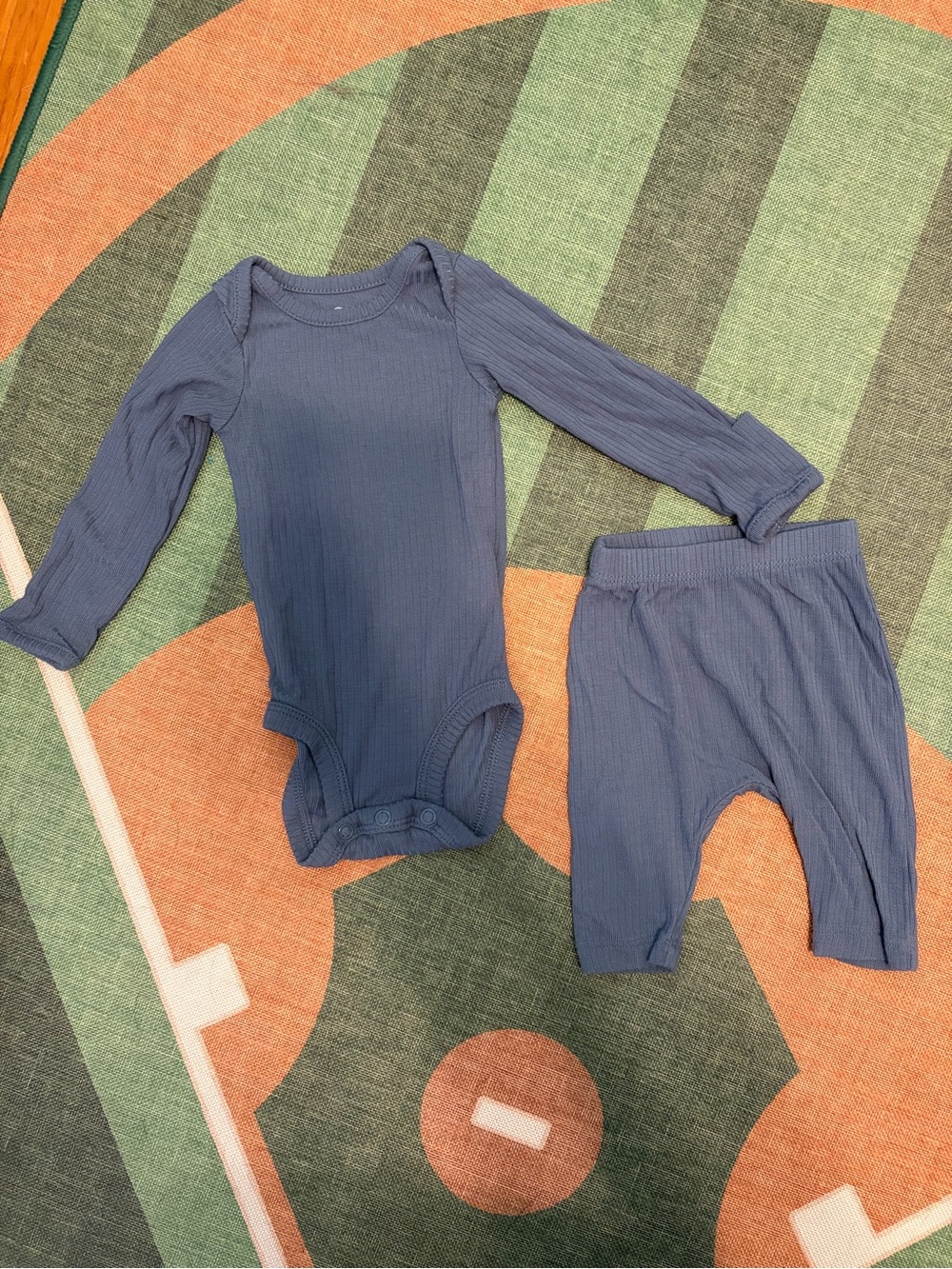 Carter's Navy Blue Ribbed Long-Sleeve Baby One-Piece with Matching Pants